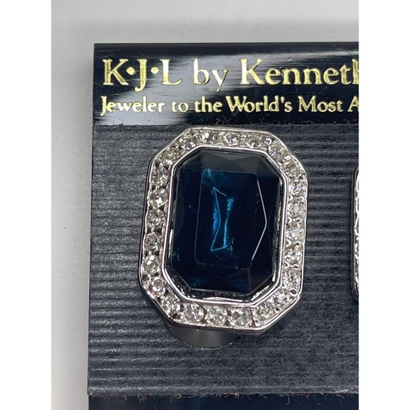 Vintage KJL Kenneth Jay Lane Princess Diana Blue Rhinestone Clip On Earrings - Picture 4 of 13